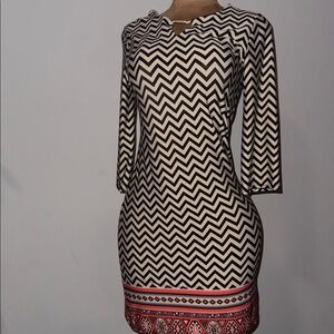 Tacera Chevron Long Sleeve Dress with Orange Trim